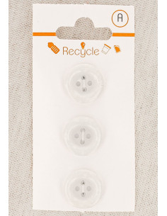 Kaart met 3 witte knopen 15 mm 4 gaten - Gerolde rand