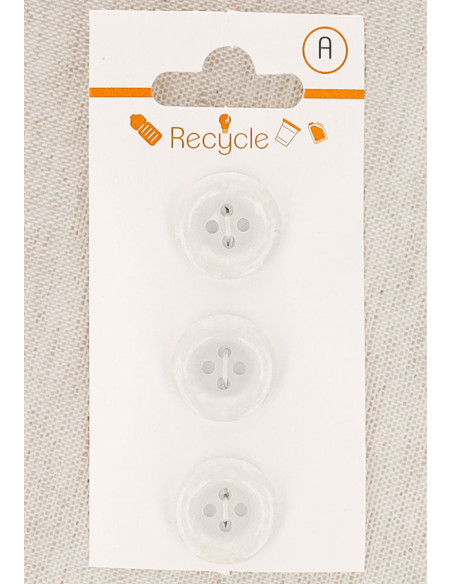 Kaart met 3 witte knopen 15 mm 4 gaten - Gerolde rand