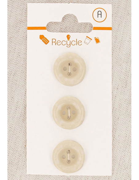 Kaart met 3 crèmekleurige knopen 15 mm 4 gaten - Gerolde rand