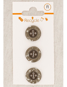 Kaart met 3 taupe knopen 15 mm 4 gaten - Gerolde rand