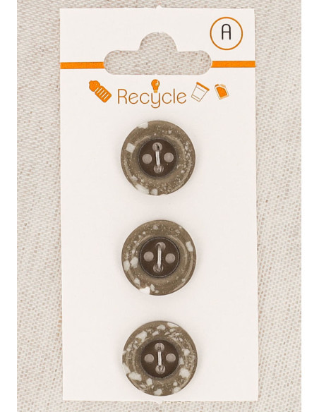 Kaart met 3 taupe knopen 15 mm 4 gaten - Gerolde rand