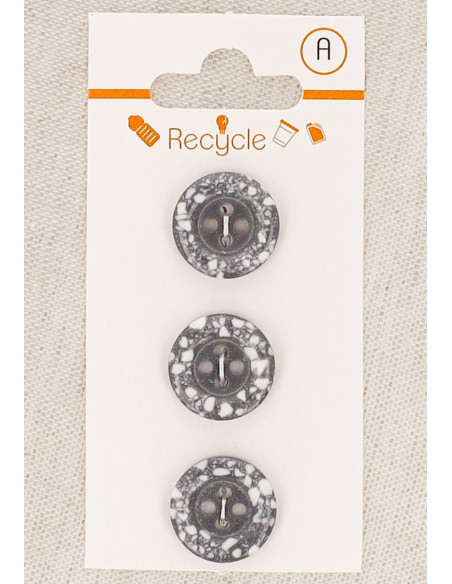 Kaart met 3 grijze knopen 15 mm 4 gaten - Gerolde rand