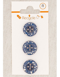 Kaart met 3 jeansblauwe knopen 15 mm 4 gaten - Gerolde rand