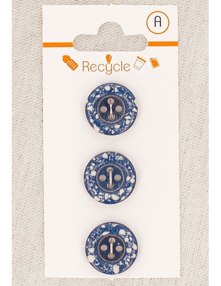Kaart met 3 jeansblauwe knopen 15 mm 4 gaten - Gerolde rand