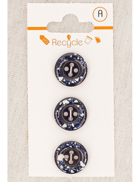 Kaart met 3 marineblauwe knopen 15 mm 4 gaten - Gerolde rand