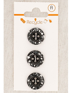 Kaart met 3 zwarte knopen 15 mm 4 gaten - Gerolde rand