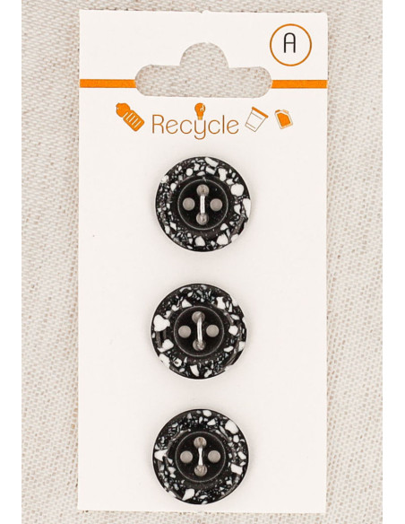 Kaart met 3 zwarte knopen 15 mm 4 gaten - Gerolde rand