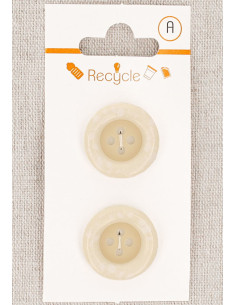 Kaart met 2 crèmekleurige knopen 20 mm 4 gaten - Gerolde rand