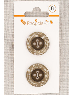 Kaart met 2 taupe knopen 20 mm 4 gaten - Gerolde rand