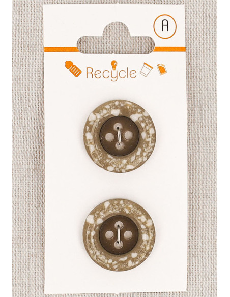 Kaart met 2 taupe knopen 20 mm 4 gaten - Gerolde rand
