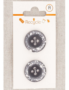 Kaart met 2 grijze knopen van 20 mm met 4 gaten - Omgezoomde rand