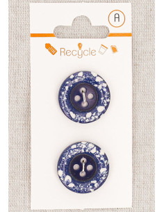 Kaart met 2 jeansblauwe knopen 20 mm 4 gaten - Gerolde rand