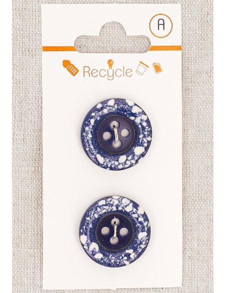 Kaart met 2 jeansblauwe knopen 20 mm 4 gaten - Gerolde rand