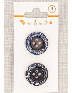 Kaart met 2 marineblauwe knopen van 20 mm met 4 gaten - Gerolde rand