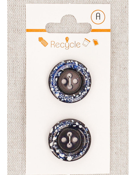 Kaart met 2 marineblauwe knopen van 20 mm met 4 gaten - Gerolde rand
