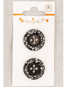 Kaart met 2 zwarte knopen 20 mm 4 gaten - Gerolde rand