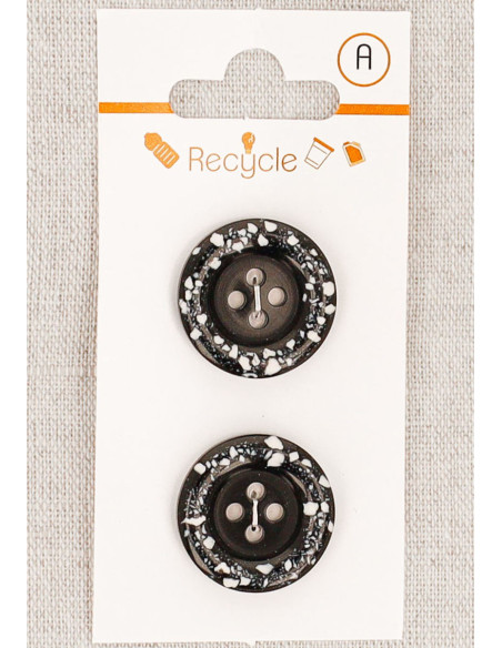 Kaart met 2 zwarte knopen 20 mm 4 gaten - Gerolde rand