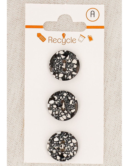 Kaart met 3 zwarte knopen 15 mm 2 gaten - Terrazzo