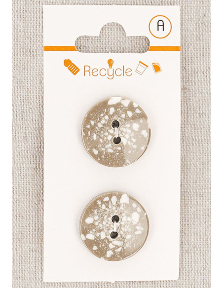 Kaart met 2 taupe knopen 20 mm 2 gaten - Terrazzo