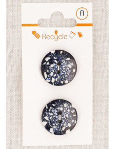 Kaart met 2 marineblauwe knopen van 20 mm met 2 gaten - Terrazzo