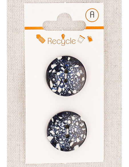 Kaart met 2 marineblauwe knopen van 20 mm met 2 gaten - Terrazzo