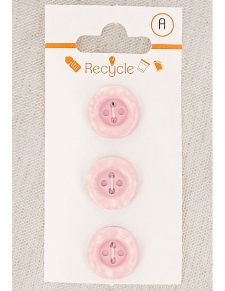Kaart met 3 roze knopen 15 mm 4 gaten - Gerolde rand terrazzo