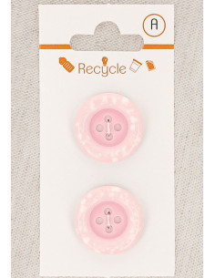 Kaart met 2 roze knopen 20 mm 4 gaten - Gerolde rand terrazzo