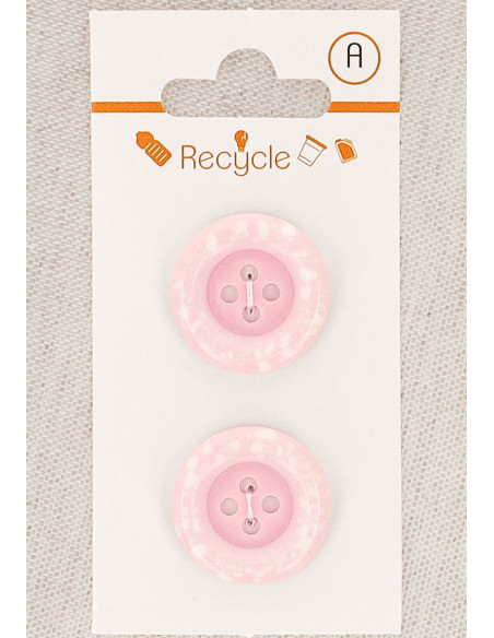 Kaart met 2 roze knopen 20 mm 4 gaten - Gerolde rand terrazzo
