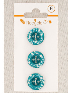 Kaart met 3 turquoise knopen 15 mm 4 gaten - Gerolde rand terrazzo