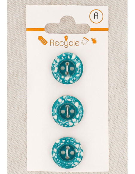 Kaart met 3 turquoise knopen 15 mm 4 gaten - Gerolde rand terrazzo