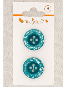 Kaart met 2 turquoise knopen 20 mm 4 gaten - Gerolde rand terrazzo