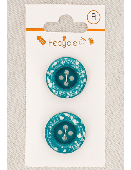 Kaart met 2 turquoise knopen 20 mm 4 gaten - Gerolde rand terrazzo