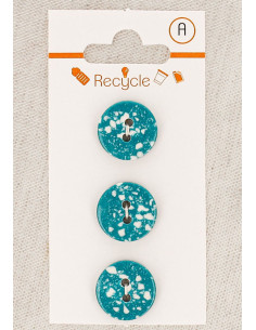 Kaart met 3 turquoise knopen 15 mm 2 gaten - Terrazzo