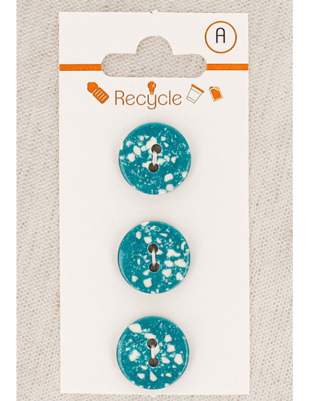 Kaart met 3 turquoise knopen 15 mm 2 gaten - Terrazzo