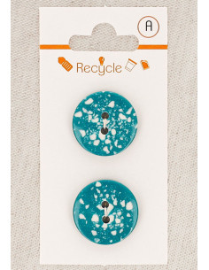 Kaart met 2 turquoise knopen 20 mm 2 gaten - Terrazzo
