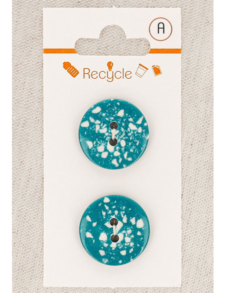 Kaart met 2 turquoise knopen 20 mm 2 gaten - Terrazzo