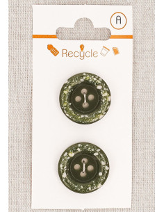 Kaart met 2 kaki knopen 20 mm 4 gaten - Gerolde rand terrazzo