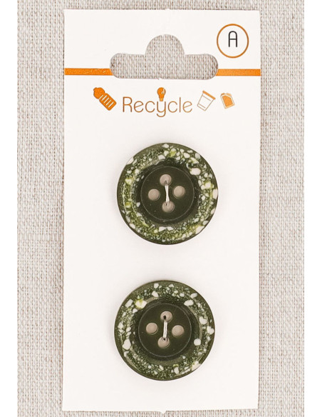Kaart met 2 kaki knopen 20 mm 4 gaten - Gerolde rand terrazzo