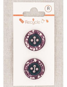 Kaart met 2 paarse knopen van 20 mm met 4 gaten - Gerolde rand terrazzo