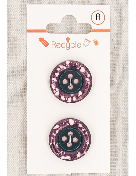 Kaart met 2 paarse knopen van 20 mm met 4 gaten - Gerolde rand terrazzo