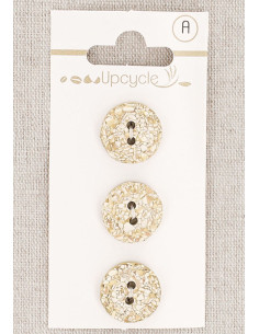 Kaart met 3 beige knopen van 15 mm met 2 gaten - Gespikkeld