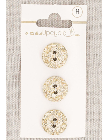 Kaart met 3 beige knopen van 15 mm met 2 gaten - Gespikkeld