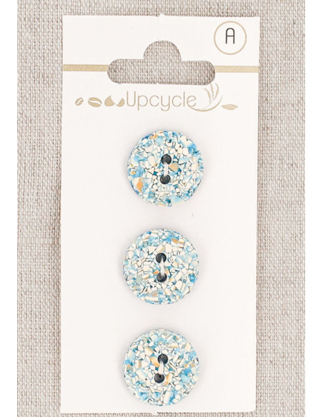 Kaart met 3 turquoise knopen van 15 mm met 2 gaten - Gespikkeld