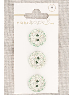 Kaart met 3 mintkleurige knopen 15 mm 2 gaten - Gespikkeld