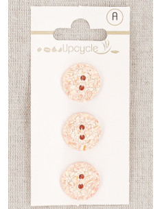 Kaart met 3 roze knopen 15 mm 2 gaten - Gespikkeld