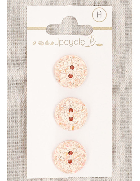 Kaart met 3 roze knopen 15 mm 2 gaten - Gespikkeld
