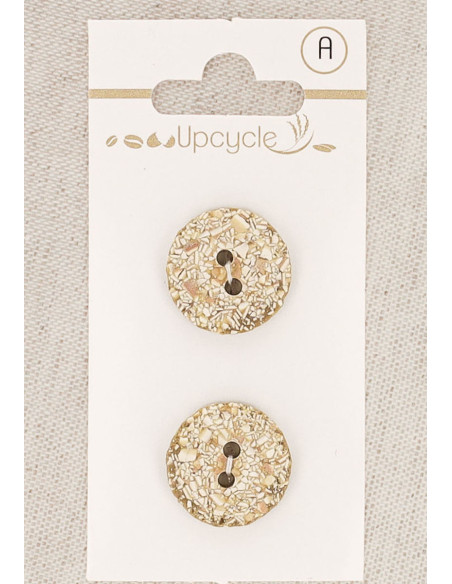 Kaart met 2 beige knopen 18 mm 2 gaten - Gespikkeld