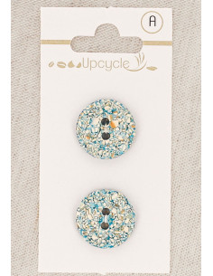 Kaart met 2 turquoise knopen 18 mm 2 gaten - Gespikkeld