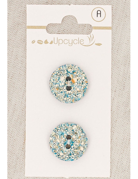 Kaart met 2 turquoise knopen 18 mm 2 gaten - Gespikkeld