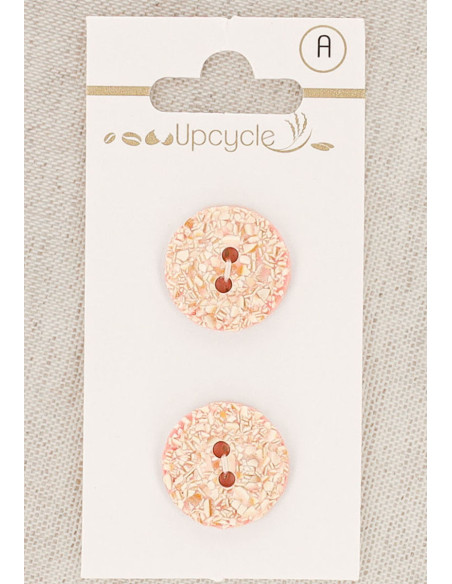 Kaart met 2 roze knopen 18 mm 2 gaten - Gespikkeld